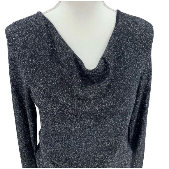 Dana Bachman Blouse Top Pullover Black Metallic Silver - Picture 6 of 6
